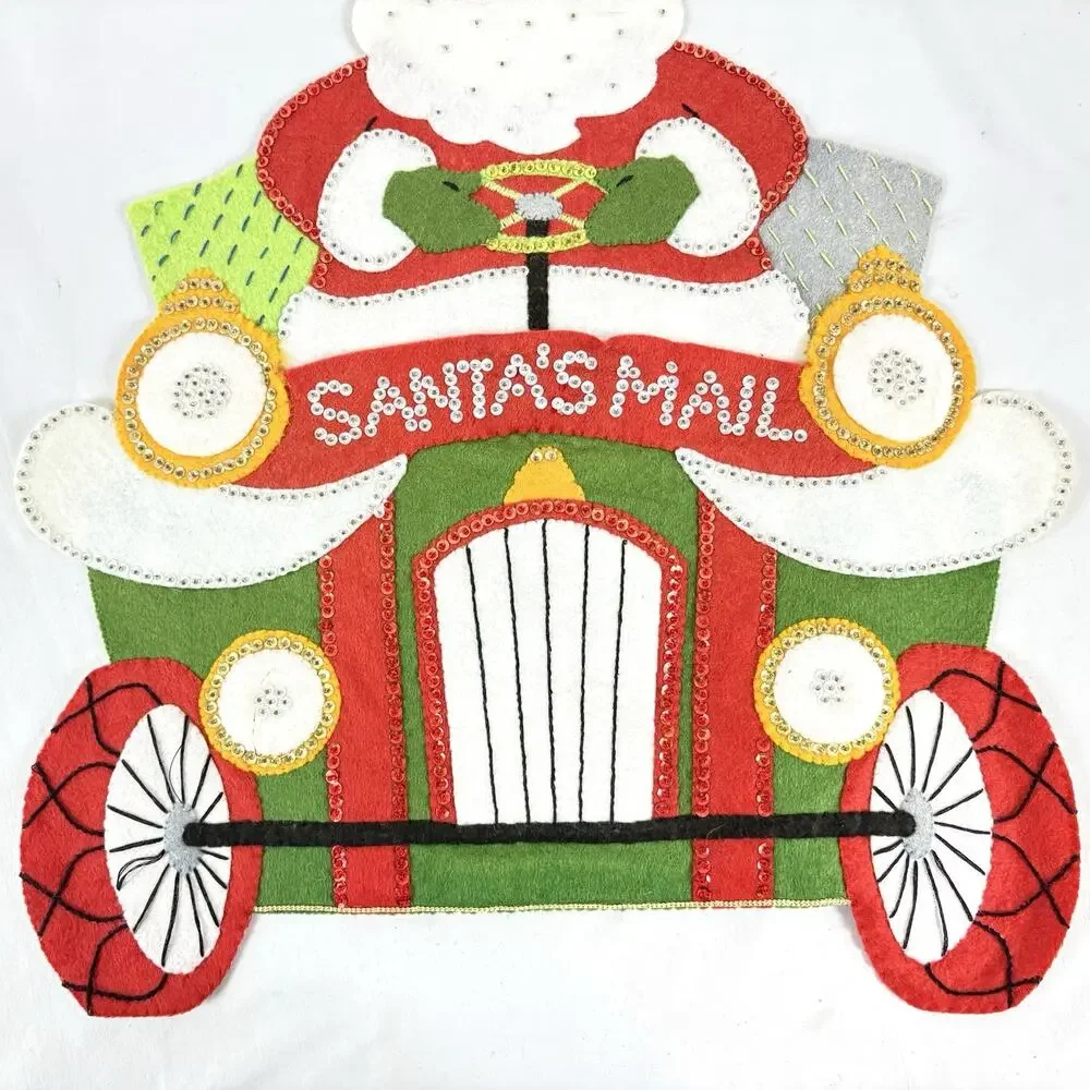 Vintage Bucilla Completed Handmade Santa's Mail Wall Hanging Felt Sequins Beads